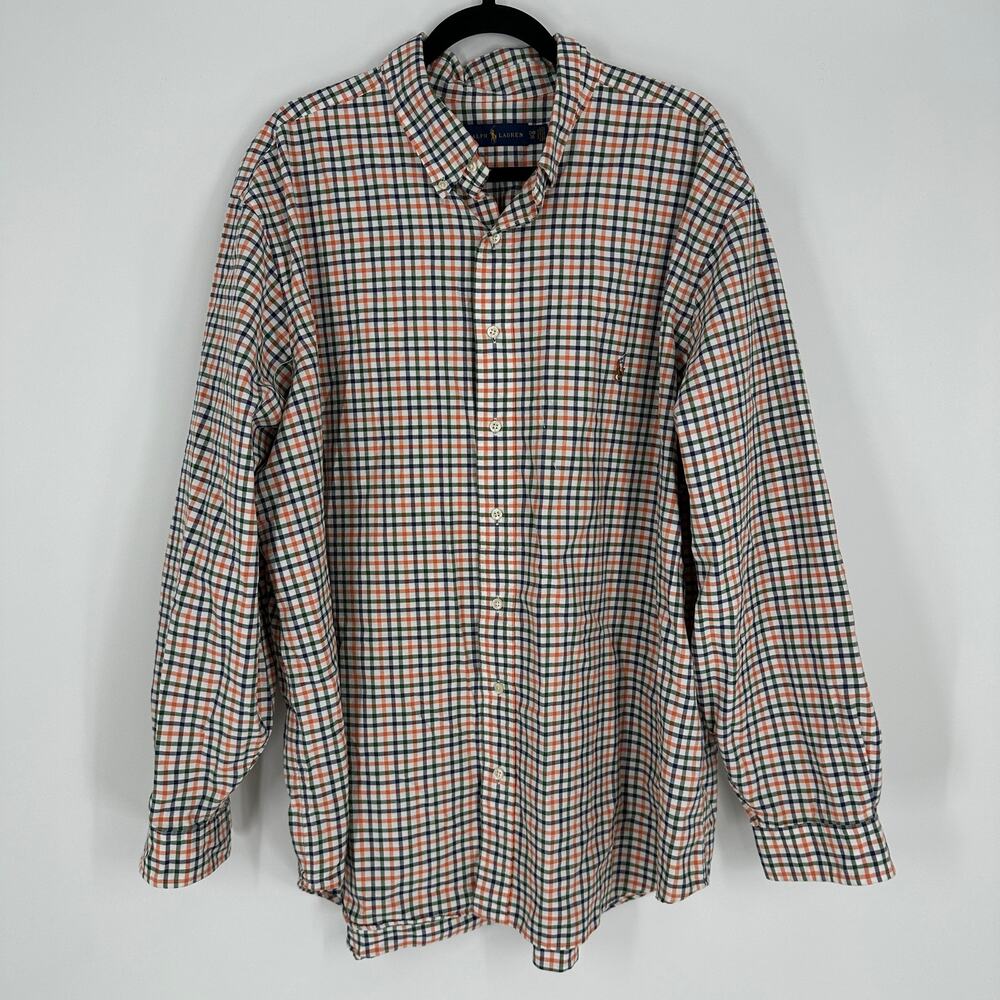 Ralph Lauren Collared Button Front Plaid Dress Shirt Cotton Mens 2X